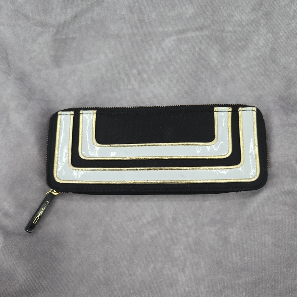 MAC Black White Gold Small Zip Makeup Cosmetics Slim Pouch Bag